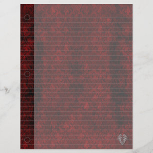 Gothic Red Silver Heart Damask Notitieboek Paper