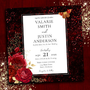 Gothic Red Splatter Floral Wedding All in One Kaart