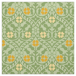 Gothic Revival Bloemen, Groen en Goldenrod Stof
