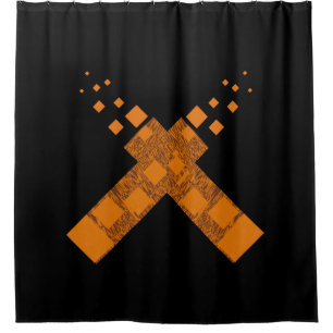 Gothic Ritual Cult Cross Black Oranje Pagan Fire Douchegordijn
