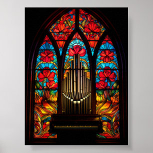 Gothic Rode Klaproos Kerk Pipeorgel Gebrandschilde Poster