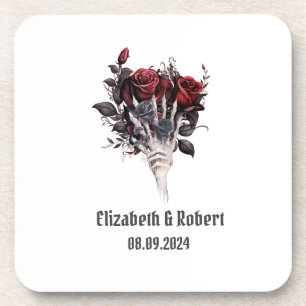 Gothic Rode Rozen Skelet Bruiloft Bier Onderzetter