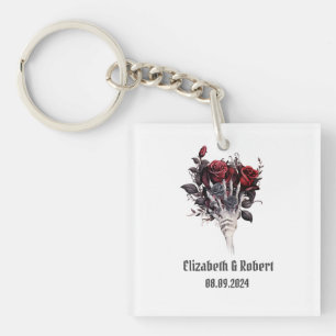 Gothic Rode Rozen Skelet Bruiloft Sleutelhanger