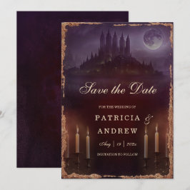 Gothic Romance Save the Date Burgundy Wedding Kaart