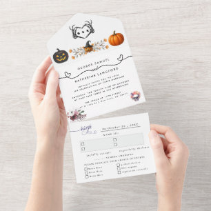 Gothic Romantic Skeleton Hand Halloween Huwelijk All In One Uitnodiging