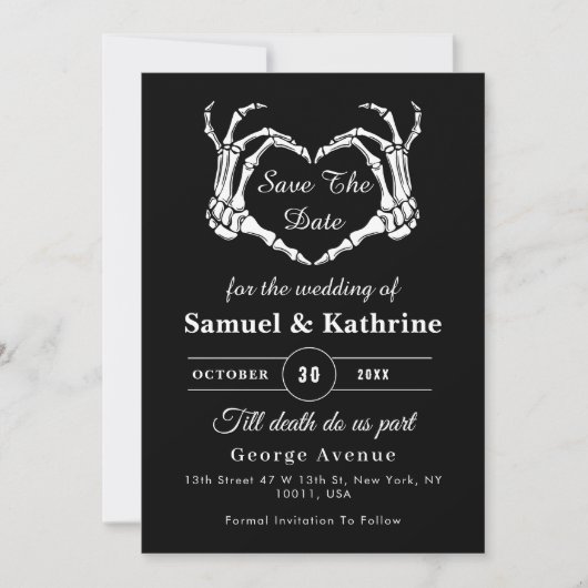 Gothic Romantic Skeleton Hand Halloween Huwelijk Save The Date (Voorkant)