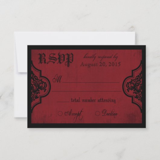 Gothic Rood en Zwart Kant RSVP-kaart RSVP Kaartje (Voorkant)