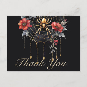 Gothic Rood & Goud Bloemen Spiderweb Bedankt Briefkaart