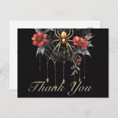 Gothic Rood & Goud Bloemen Spiderweb Bedankt Briefkaart (Voorkant / Achterkant)