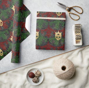Gothic Rood Groen en Gouden Schedel Wrapping Papie Cadeaupapier
