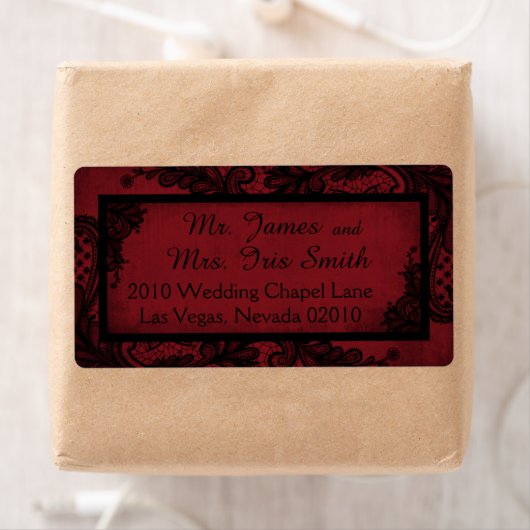 Gothic rood zwart kant grunge bruiloft label (Insitu)