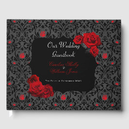 Gothic Roos Black and Red Wedding Invitation Gastenboek