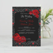 Gothic Roos Black and Red Wedding Invitation Kaart (Staand voorkant)