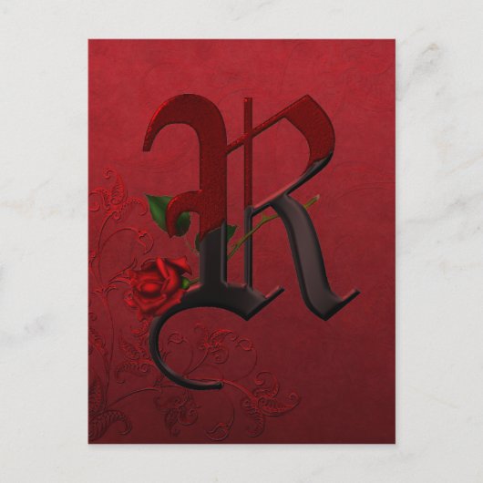 Gothic Roos Monogram R Briefkaart (Voorkant)