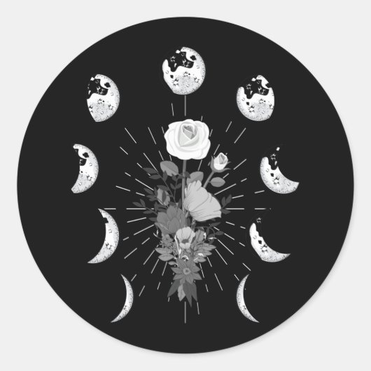 Gothic Roos Moon-fases Witchy Crescent Ronde Sticker (Voorkant)