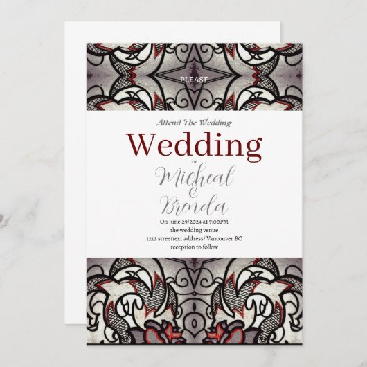 Gothic Roos Wedding Invitation Kaart (Voorkant / Achterkant)