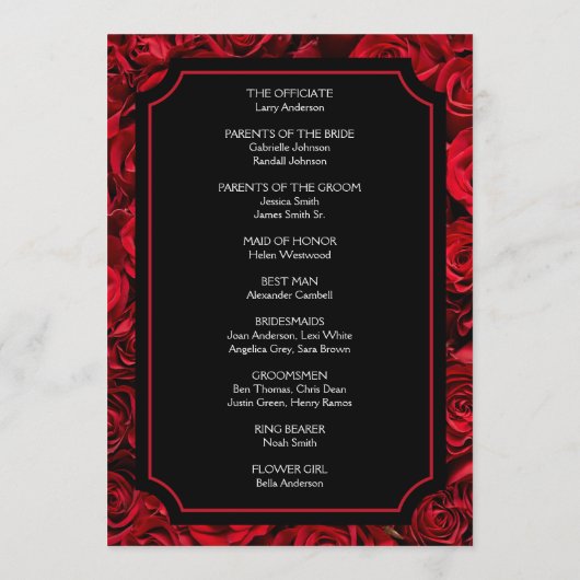 Gothic Roos Wedding Program Wide Menu (Achterkant)