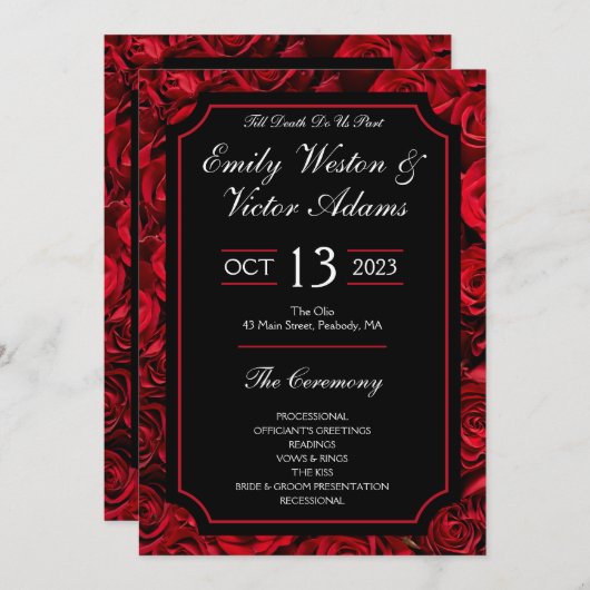 Gothic Roos Wedding Program Wide Menu (Voorkant / Achterkant)