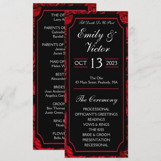 Gothic Roos Wedding Programme Kaart (Voorkant / Achterkant)