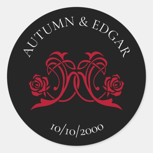Gothic Rose Red Black Wedding Ronde Sticker (Voorkant)