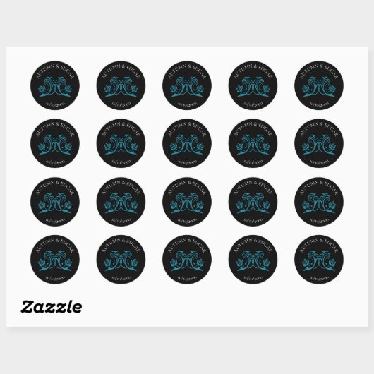 Gothic Rose Teal Black Wedding Ronde Sticker (Vel)