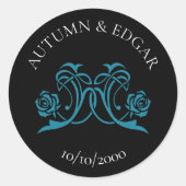 Gothic Rose Teal Black Wedding Ronde Sticker (Voorkant)