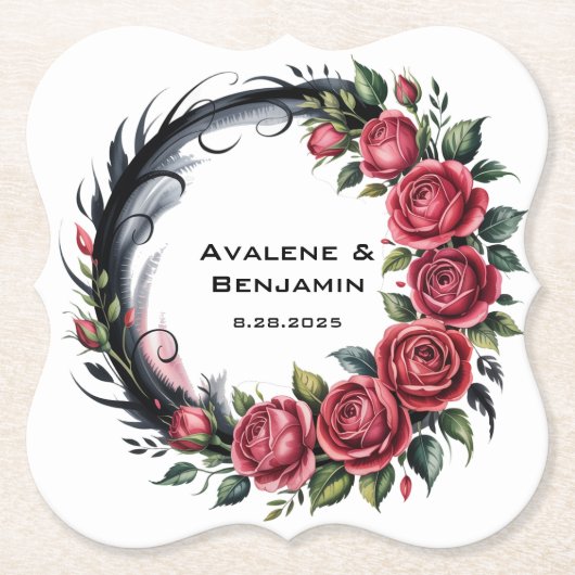 Gothic Rose Wedding Frame Kartonnen Onderzetters (Voorkant)