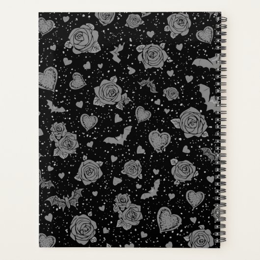 Gothic Roses & Bats Pattern | Hot Pink Dark Romanc (Dos)