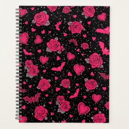 Gothic Roses & Bats Pattern | Hot Pink Dark Romanc Planner
