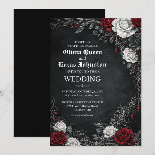 Gothic Roses Wedding Invitation (Devant / Derrière)