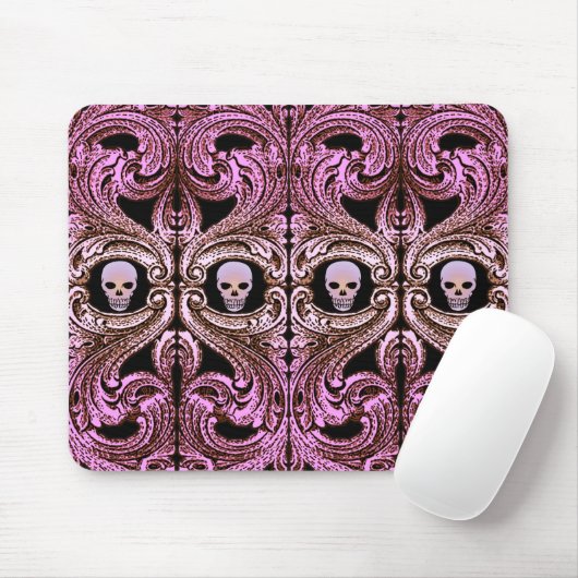 Gothic Roze Ornament met schedel Muismat (Met muis)