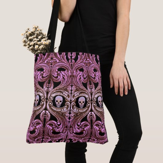Gothic Roze Ornament met schedel Tote Bag (Dichtbij)