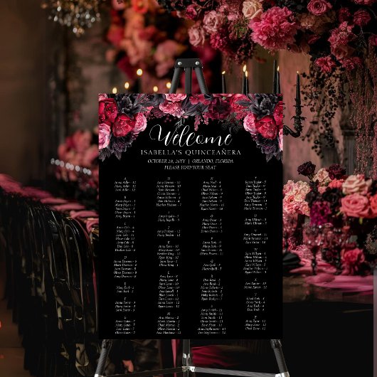 Gothic Roze Rood & Zwart Moody Bloemen Quinceañera Poster