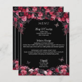 Gothic Roze Rood & Zwart Moody Quinceañera Menu (Voorkant / Achterkant)