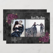 Gothic Rozen 2 Foto Black Wedding Save the Date (Voorkant / Achterkant)