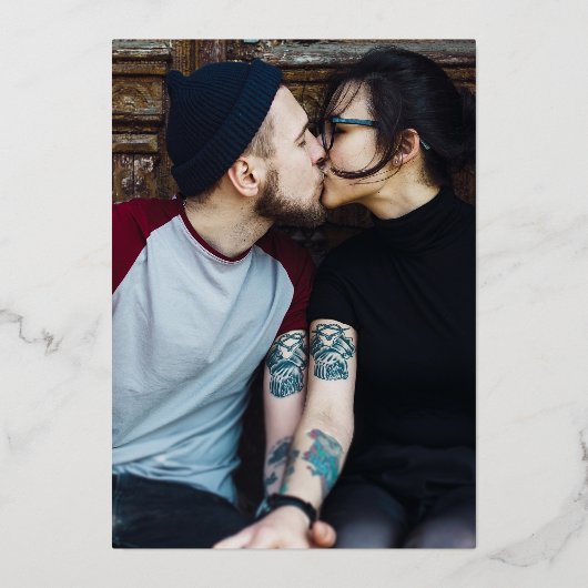 Gothic Rozen Bloem Foto Bruiloft Zwart En Goud  Folie Uitnodiging (Achterkant)