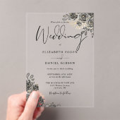 Gothic Rozen Bloem Zwart En Goud Huwelijk Acryl Uitnodigingen (Insitu (Draagbaar))