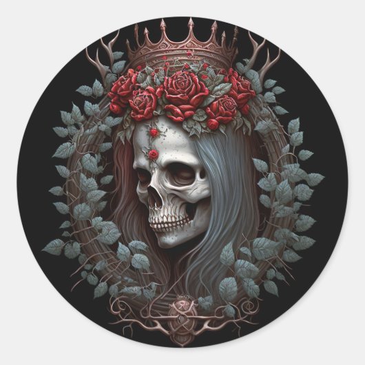 Gothic Rozen Kroongothiek Ronde Sticker (Voorkant)