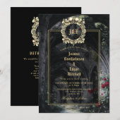 Gothic Ruins Monogram All In One QR Code Wedding Kaart (Voorkant / Achterkant)