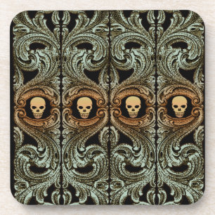 Gothic Sage Green Ornament met Skull Bier Onderzetter