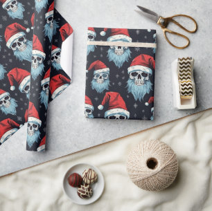 Gothic Santa Hoed Baard Schedel Kerstpatroon Cadeaupapier