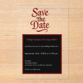 Gothic Save the Date – transparant rood Metallic Acryl Uitnodigingen (Voorkant)