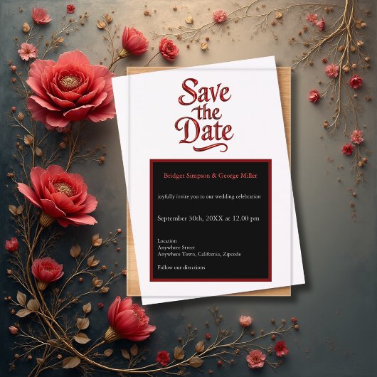 Gothic Save the Date – transparant rood Metallic Acryl Uitnodigingen