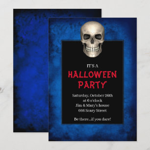 Gothic Schedel Blauw Grunge Halloween Feest Kaart