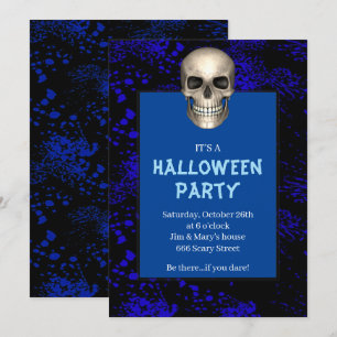 Gothic Schedel Blauw Spatten Halloween Feest Kaart