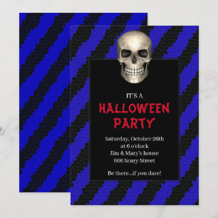 Gothic Schedel Blauwe Streep Halloween Feest Kaart