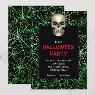 Gothic Schedel Groen Spinnebaad Halloween Feest Kaart