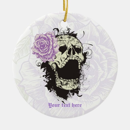 Gothic schedel met  paarse roos keepsake keramisch ornament (Voorkant)
