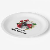 Gothic schedel met rode bloemen en gouden bladeren papieren bordje (Gekanteld)