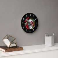 Gothic schedel met rode bloemen en gouden bladeren